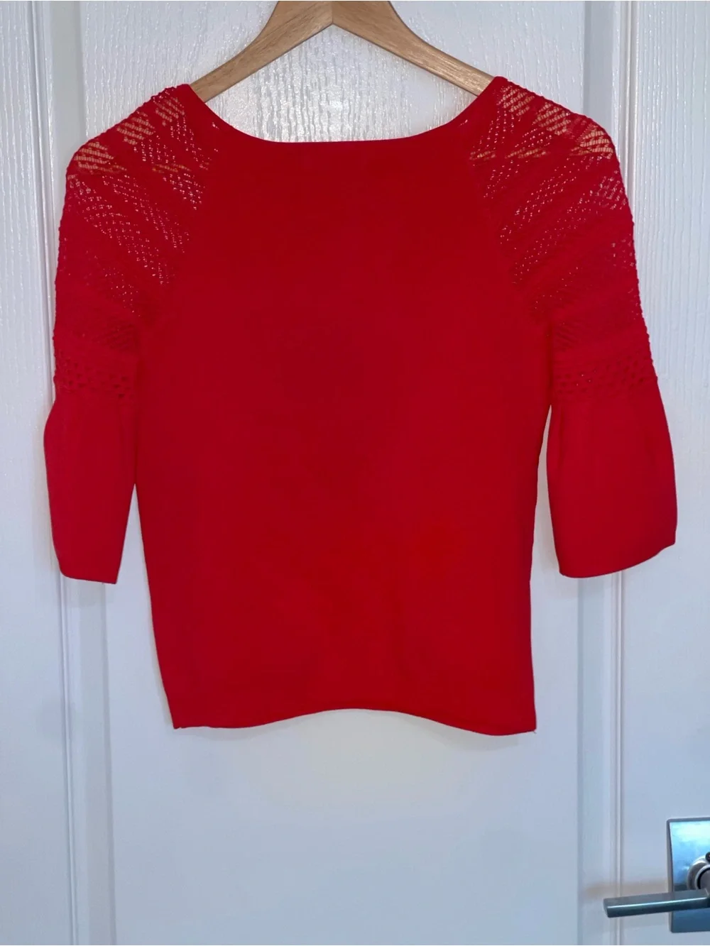 KAREN MILLEN Fluted Sleeve Dress Red Knit Sweater Lace Flared Sleeve Small - Picture 5 of 8